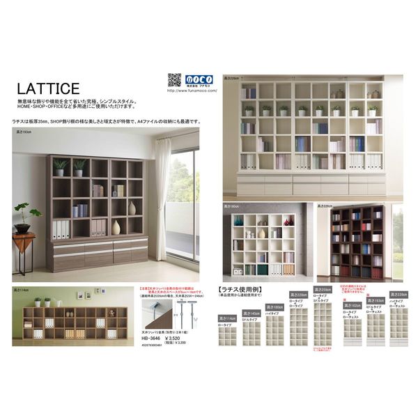 フナモコ NEW LATTICE（ニューラチス/ハイタイプシェルフ） ホワイトウッド 幅1096×奥行297×高さ1800mm FBS-110T  1台（直送品）