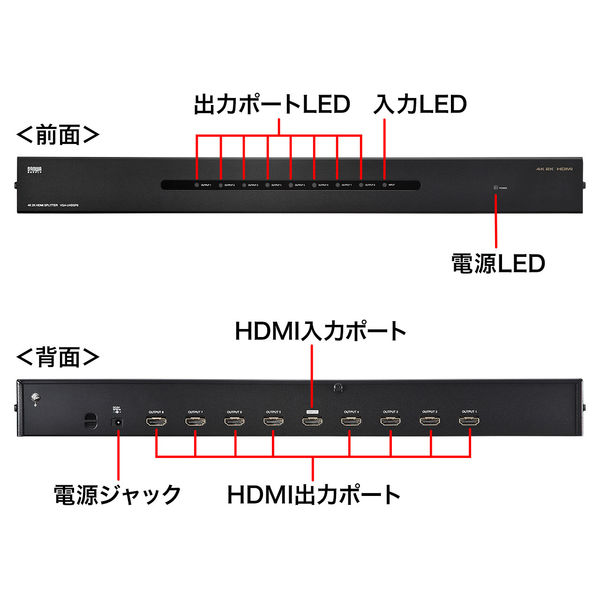 サンワサプライ 4K2K対応HDMI分配器(8分配) VGA-UHDSP8 1個 - アスクル