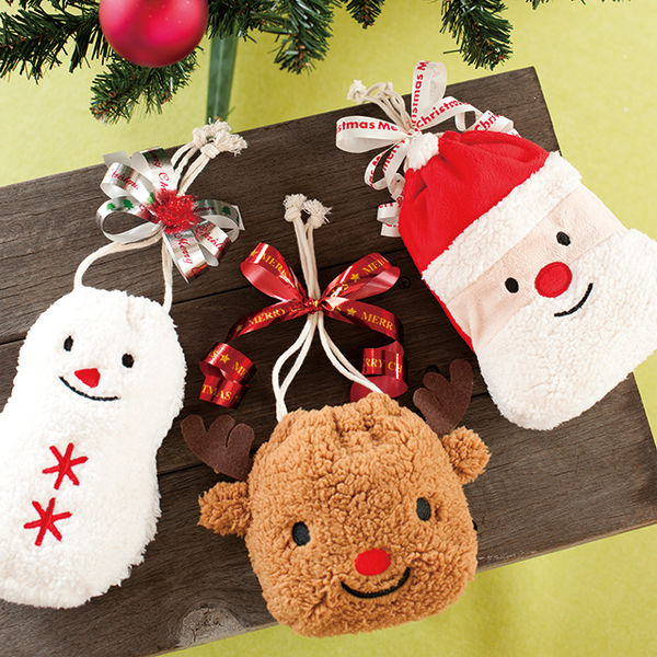 ハンドメイド 巾着袋　ツリー模様　チェックアンドストライプ　サンタ　クリスマス ヘッズ クリスマストナカイ巾着バッグ-S XTN-KBS 1セット（30枚