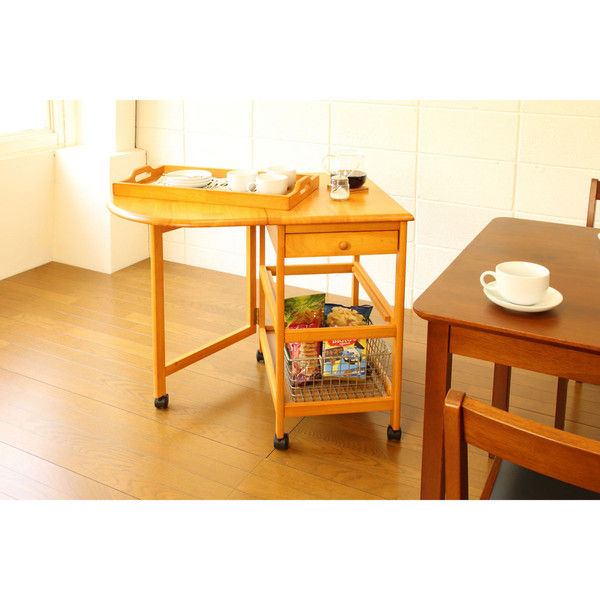 弘益 木製テーブル付きワゴン ブラウン KW-415（BR） 1台（直送品