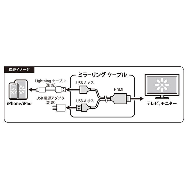 iPhone/iPad用 HDMIミラーリングケーブル ホワイト PG-IPT… - テレビ/映像機器