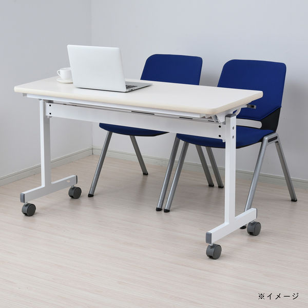 YAMAZEN フラップトップ会議用テーブル 幅1200×奥行450mm 木目ホワイト