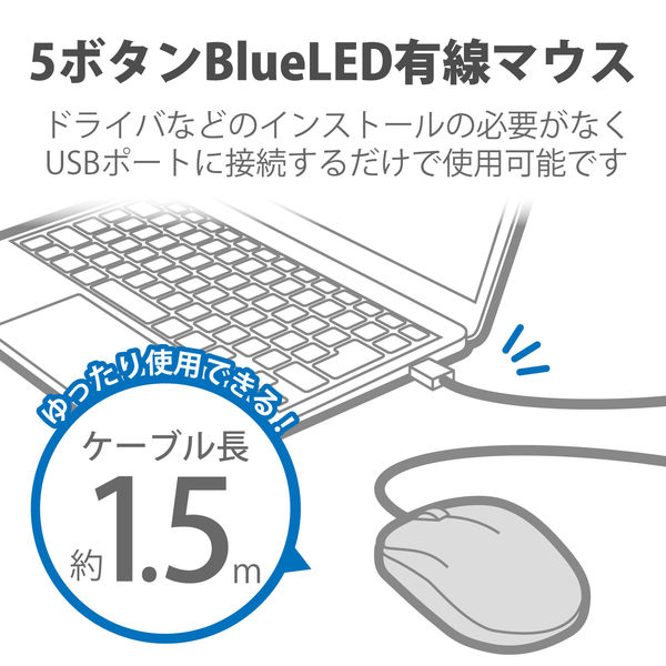 マウス 有線 5ボタン ブルーLED 左右対称 両利き対応 EPRIM レッド M