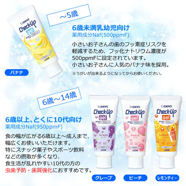 歯科医院取扱品 歯磨き粉 DENT. チェックアップジェル バナナ 子供用（～5歳）フッ素配合 60g 1本 ライオン - アスクル