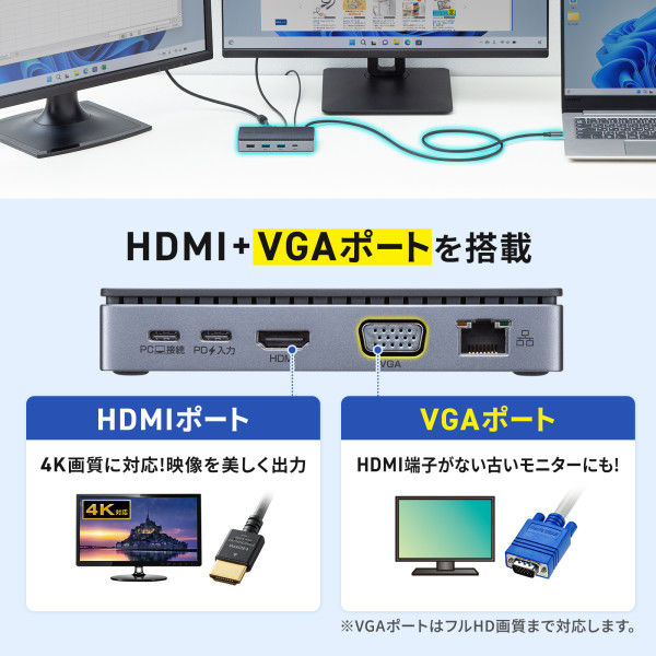 サンワサプライ USB TypeーCドッキングステーション(HDMI/VGA・2画面