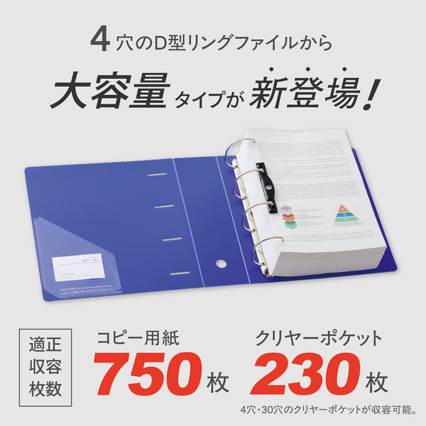 リヒトラブ リクエスト D型リングファイル 4穴 A4 青 コピー用紙750枚