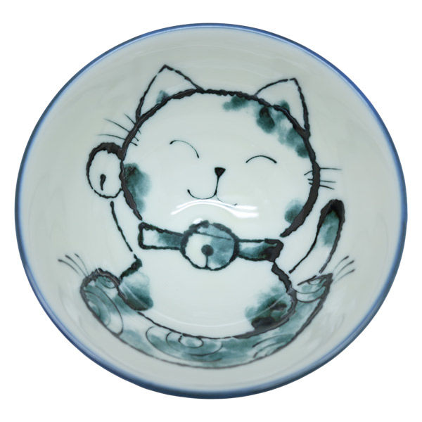 美濃陶苑 陶磁器 招き猫茶碗青中平 22-54-3 1セット(5個入)（直送品