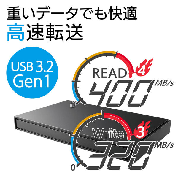 SSD 外付け ポータブル 1TB USB3.2(Gen1) 耐衝撃 ブラック ESD-EJ1000GBKR エレコム 1個