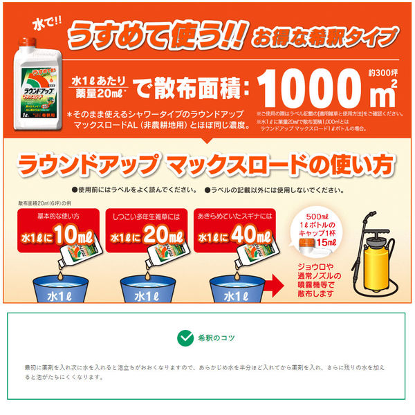 除草剤】日産ラウンド ラウンドアップ マックスロード 9500758 1ケース（1L×12本入）（直送品） - アスクル