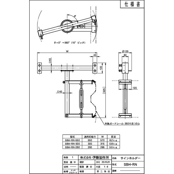 サインホルダー ガードレールビーム用 看板巾280 SBH-RN-280 1個 伊藤