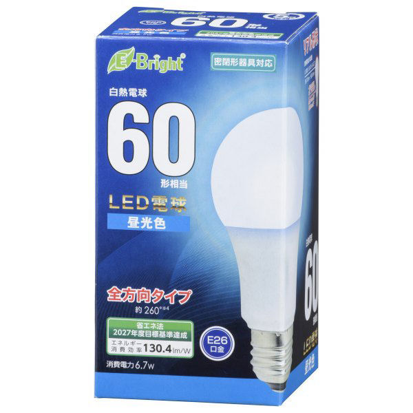 オーム電機 LED電球 E26 全方向6.7W 昼光色 LDA7D-G AG27 1個 - アスクル