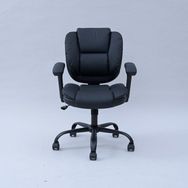 YAMAZEN ミドルバックレザーチェア オフィスチェア 可動肘付 ブラック