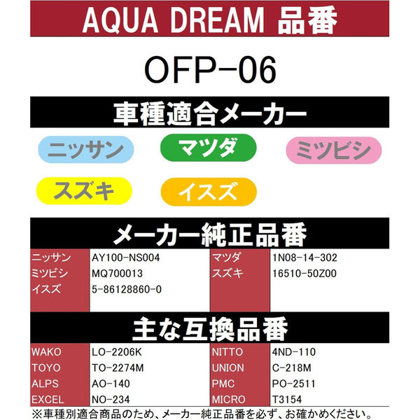 カー用品】AQUA DREAM PLATINUM オイルフィルター 日産・マツダ・三菱・スズキ車用 AD-OFP-06 1個（直送品） - アスクル