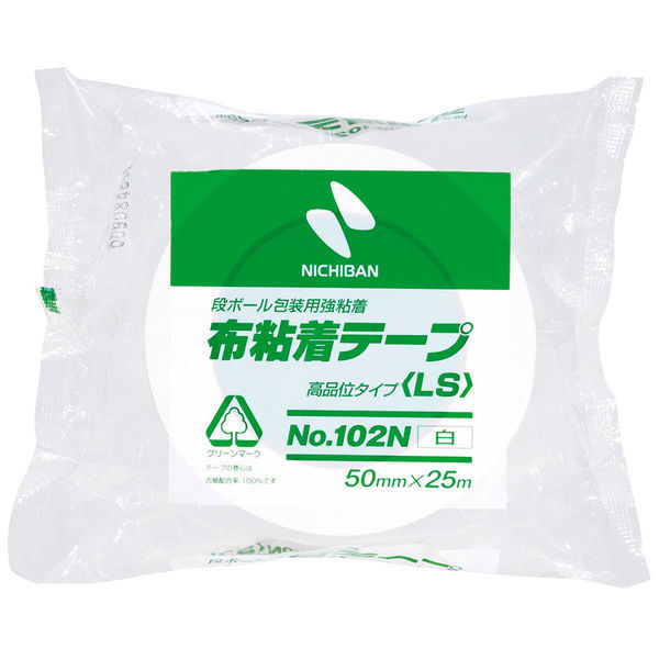 ガムテープ】 カラー布粘着テープ No.102N 0.30mm厚 白 幅50mm×長さ25m