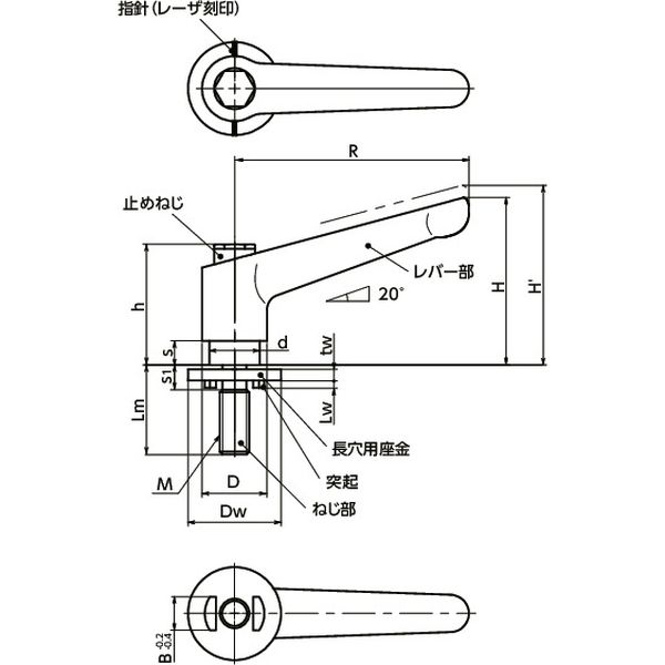 鍋屋バイテック クランプレバー（長穴用座金） LDMS-10-80-LWP30-AS