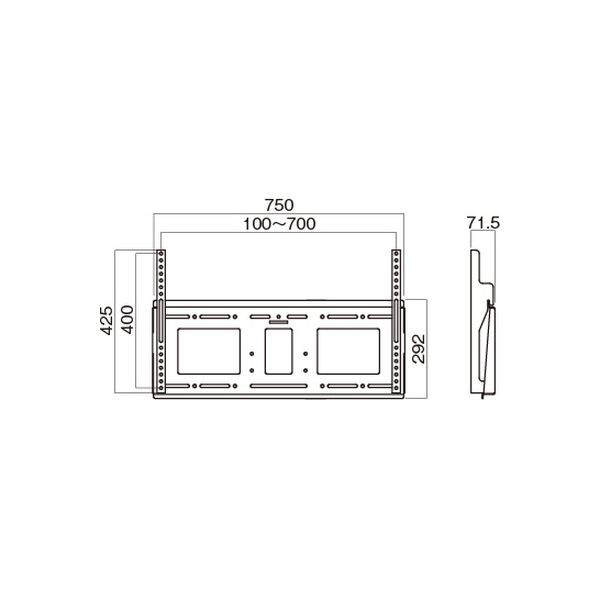 ハヤミ工産 HAMILeX MHシリーズ 壁掛金具 角度固定タイプ ～100V型 幅750×奥行72×高さ292mm ブラック MH-851B  1台（直送品）