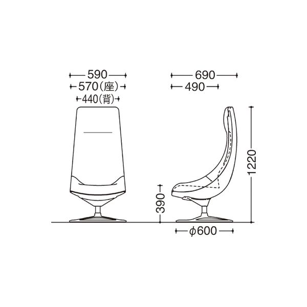 オカムラ ライブス ラウンジチェア エクストラハイバック 肘無 アルミ