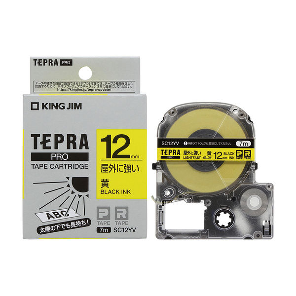テプラ TEPRA PROテープ 屋外対応 幅12mm 黄ラベル(文字) SC12YV 1個 