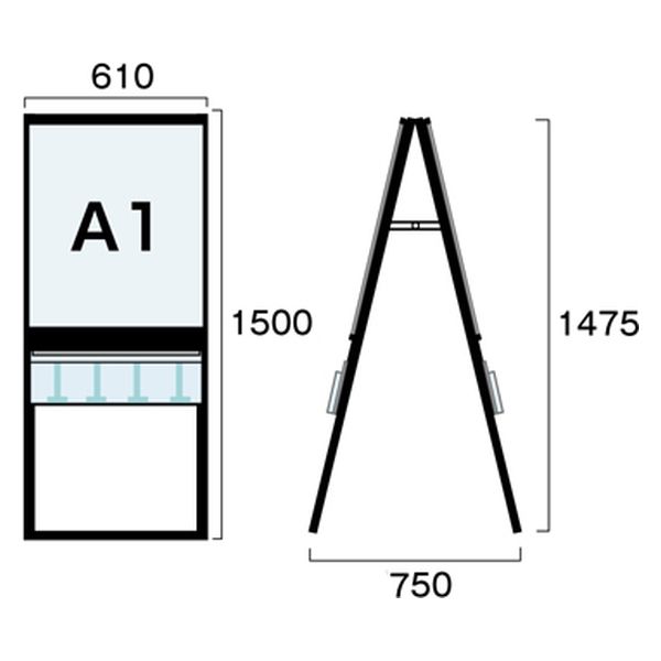 常磐精工 ブラックパンフレットケーススタンド看板 Uタイプ A1両面