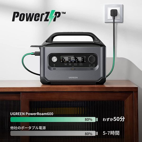 ポータブル電源 蓄電池 充電器 608Wh容量 UPS機能 リン酸鉄 防災 UGREEN PowerRoam600 1台