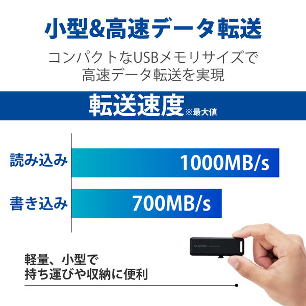 SSD 外付け 500GB スライド式 USB3.2(Gen2) 高速 ブラック ESD