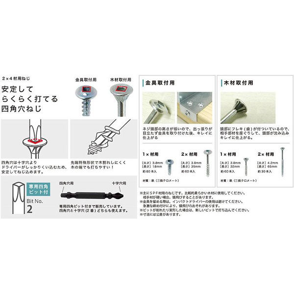 八幡ねじ 2×4材用ねじ 金具取付用2バイ用 4979874061744 1袋