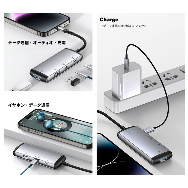 ライトニング USBハブ Lightning[オス] - Lightning[メス]＋USB(C