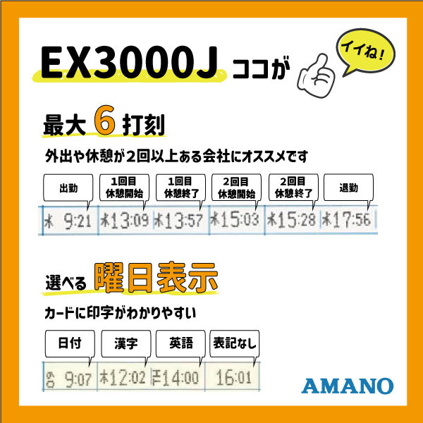 アマノ タイムレコーダー EX3000J 1台 時刻記録モデル - アスクル