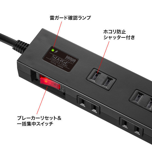 サンワサプライ 雷ガードタップ(10個口・3m・ブラック) TAP-SP2110N-3BK 1個