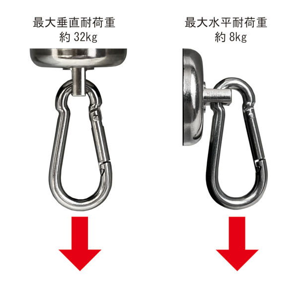 サンケーキコム 超強力マグネットフック回転式 カラビナ付 36mm サンケーキコム 超強力マグネットフック回転式 カラビナ付 36mm