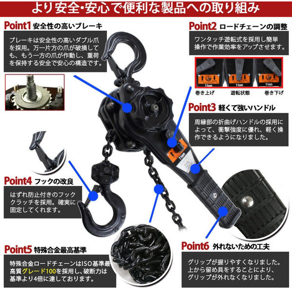 ベストアンサー レバーホイスト 1t VGP-1 シルバー lh-003sl 1台