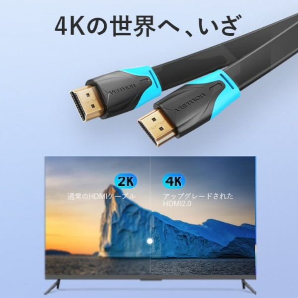 薄型HDMIケーブル 10m 薄型 HDMI2.0 4K60Hz ブラック VA-0799 1