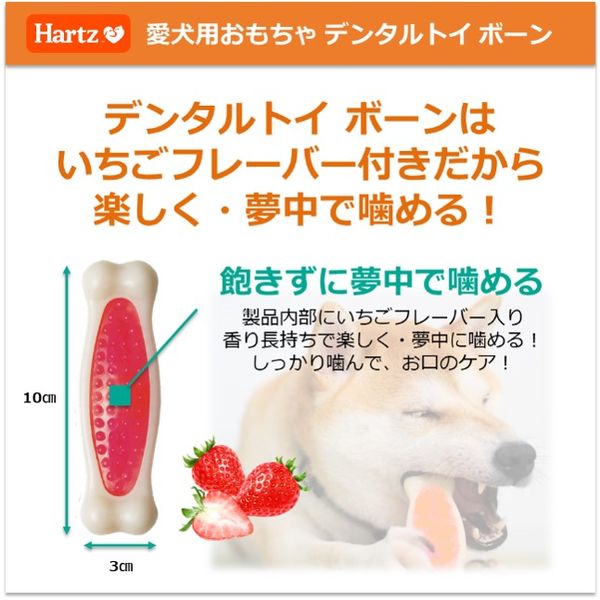 Hartz（ハーツ）犬用 デンタル ボーン M いちごフレーバー 小型犬用 1個 おもちゃ 歯みがき玩具 - アスクル