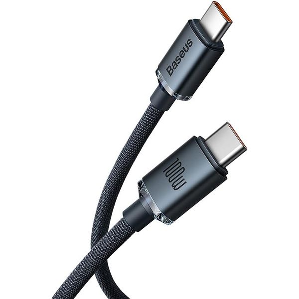 USB Type-Cケーブル 2m 100W ナイロン to Type-C ブラック 1本 Baseus