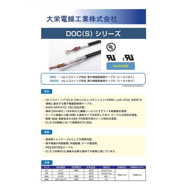 大栄電線工業 DOC18PXAWG24 30m物 DOC18PXAWG24/30 1本（直送品）