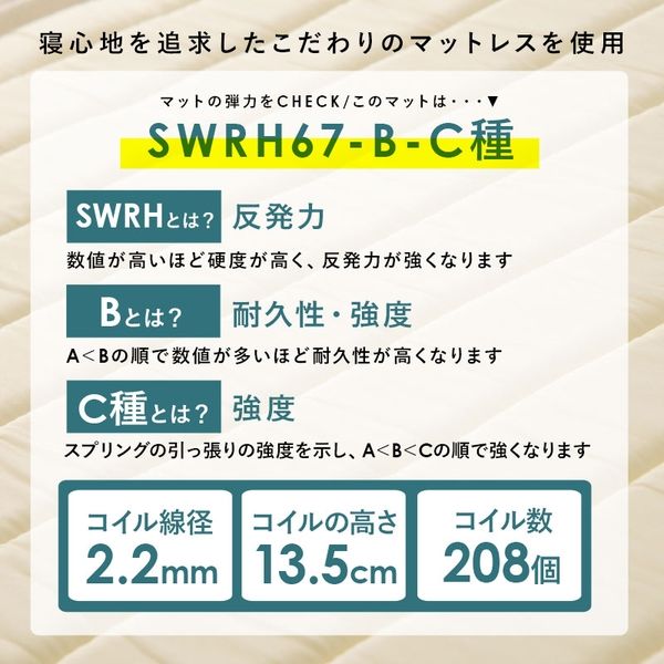 軒先渡し】萩原 ポケットコイルマットレスベッド 幅800×奥行1800×高さ