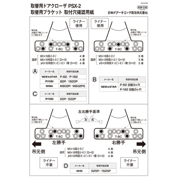 PSX series 【取替用】 パラレル型 | ドアクローザ | 日本ドアー