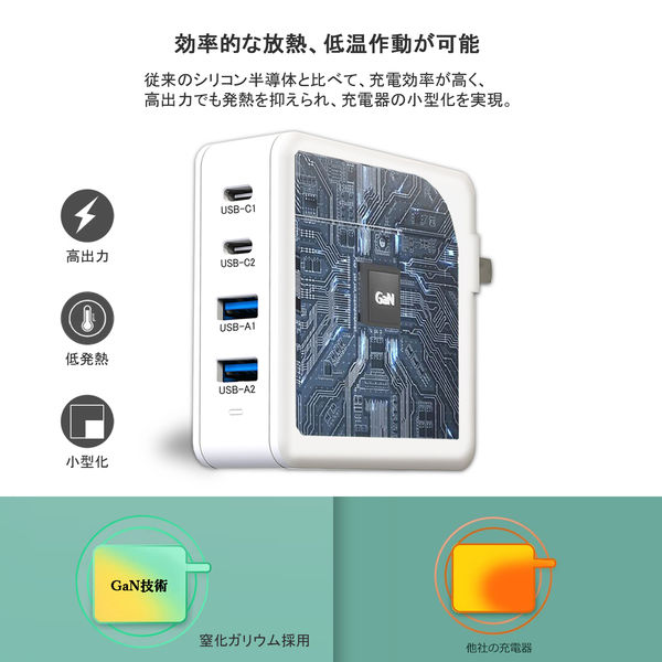 USB充電器 USB Type-Cx2 Ax2 100W ACアダプタ VV-PD100C2A2-W 1