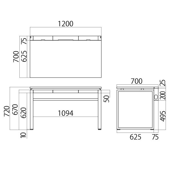 Ceha プレノデスクシステム 平机 引出し付き オーク天板/ブラック脚 幅1200×奥行700×高さ720mm 1台 (4梱包) オフィスデスク -  アスクル