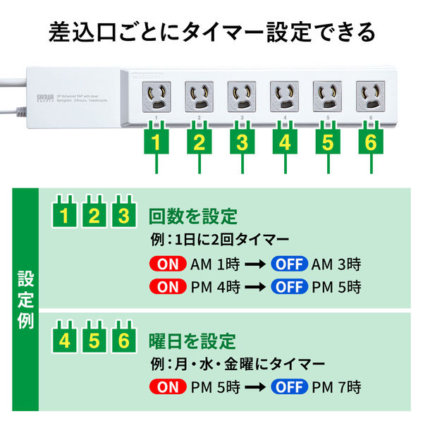 延長コード 電源タップ 3m 3P(ピン) 6個口 スイッチ ホワイト 延長コード 電源タップ 3m 3P(ピン) 6個口 スイッチ ホワイト