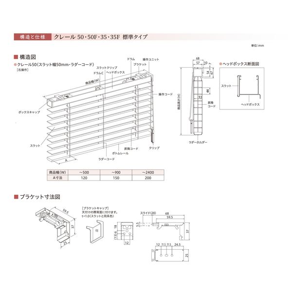 ニチベイ 木製ブラインド クレール50 ループコード式 幅910×高さ1900mm 右操作 操作コード長さ1400mm ダークオーク（直送品） -  アスクル