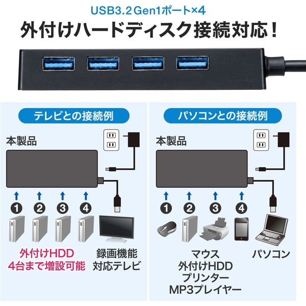 サンワサプライ HDD接続対応 USB3.2 Gen1 4ポートハブ USB-3HTV433BK 1 