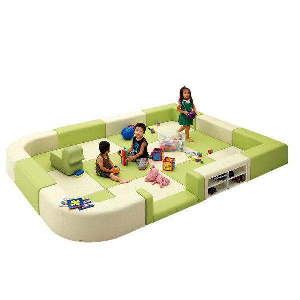 【軒先渡し】オリバー　キッズコーナー　S・OC-300シリーズ　ベンチ：グリーン×マット：オフホワイト　幅900×奥行900×高さ350mm　（直送品） OC オリバー 900mm