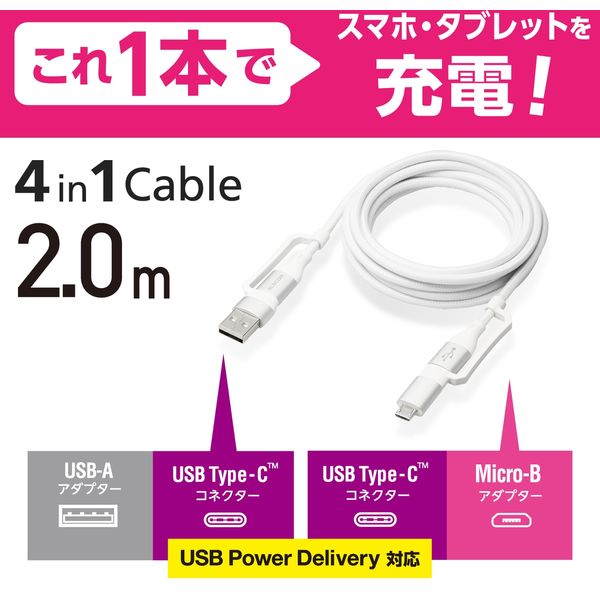 4in1 充電ケーブル ( USB Type C + USB A to USB MPA-AMBCC20WH