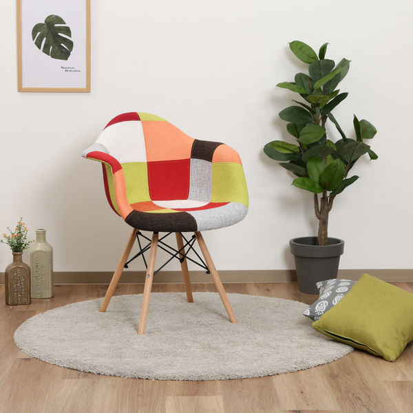 不二貿易 イームズ パッチワークアームチェア マルチカラー（レッド