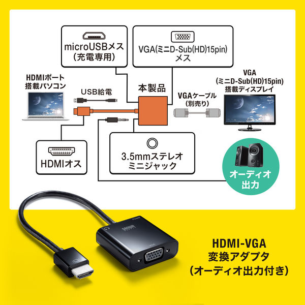 サンワサプライ HDMI-VGA変換アダプタ（オーディオ出力付き） AD-HD23VGA 1個