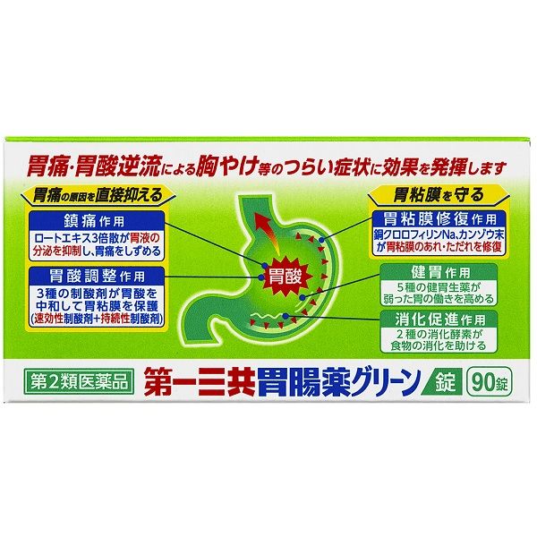 第一三共胃腸薬グリーン錠 90錠 第一三共ヘルスケア 飲みすぎ 胃酸過多