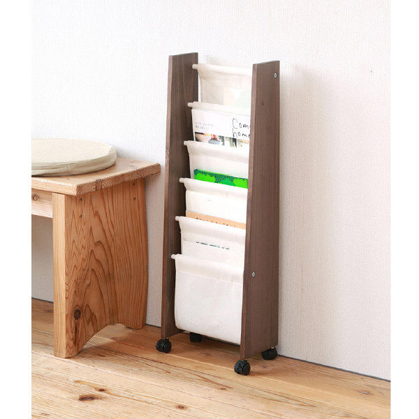 永井興産 キャスター付マガジンラックS BR（ブラウン）幅295×奥行190