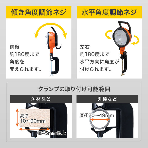 アイリスオーヤマ LEDクランプライト 2000lm 幅170×奥行116×高さ467mm