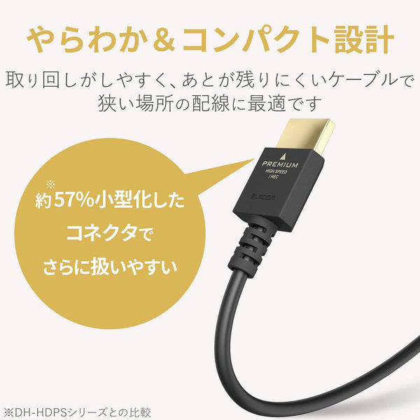 HDMIケーブル 2ｍ PremiumHDMIケーブル やわらか ブラック DH-HDP14EY20BK エレコム 1個 - アスクル